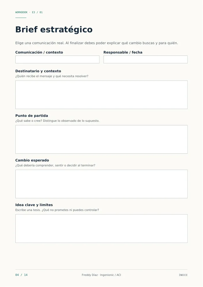 Hoja Brief estratégico del workbook E³